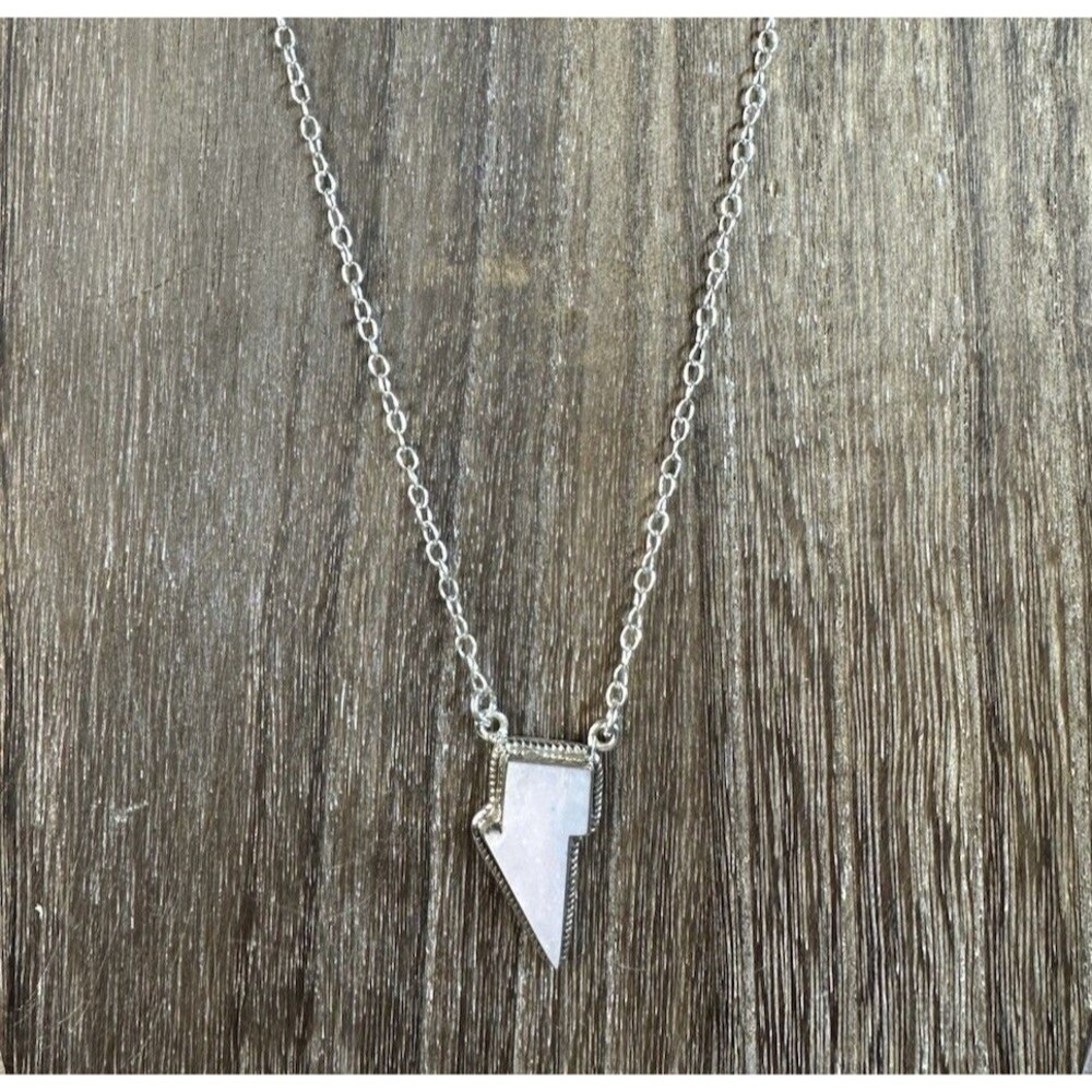 Native Southwest Style Sterling Pink Opal Lightning Bolt Pendant Necklace 16-18”